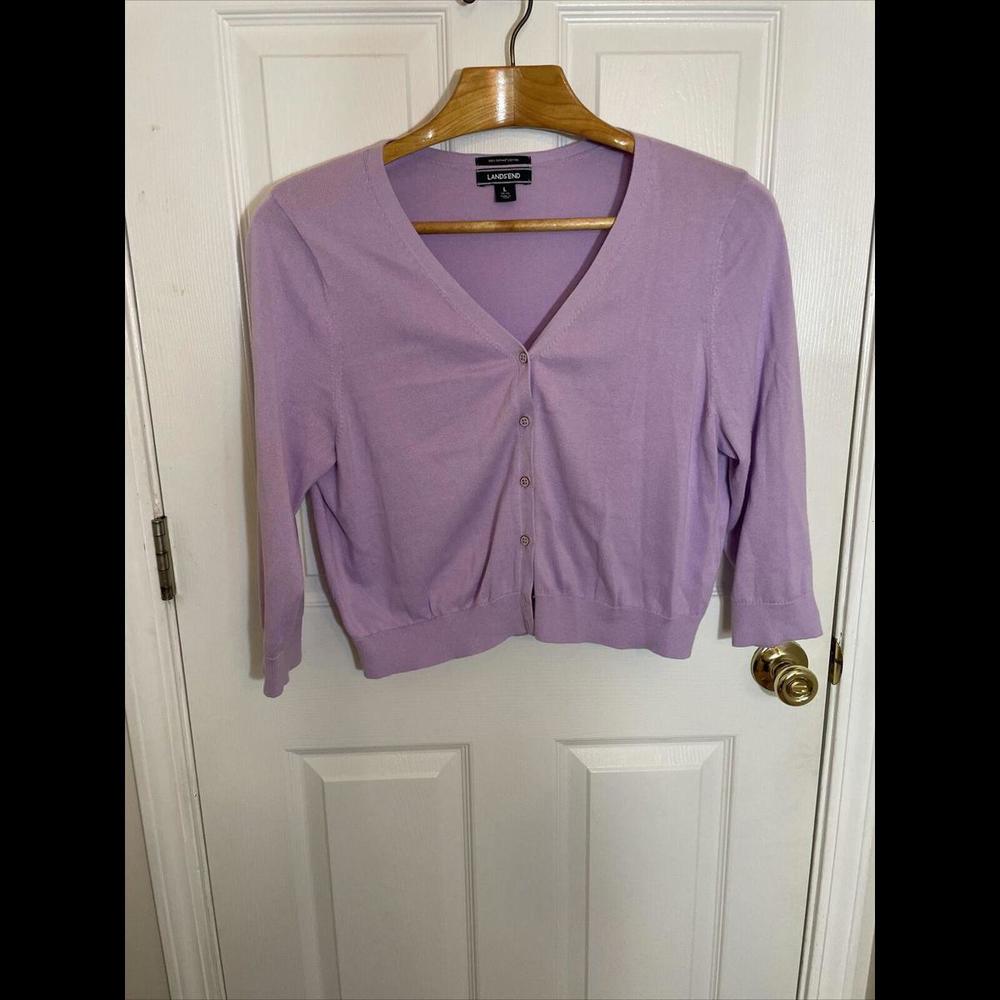 Lands End Purple Lilac Sweater Cardigan Womens Size Small Kids Large Cotton
